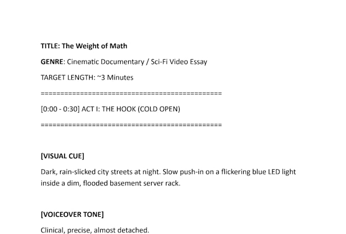 write high retention cinematic youtube scripts with 3 act structure